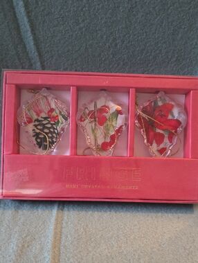 Fringe Studio Pink and Red Floral Crystal Holiday Ornaments - Set of 3